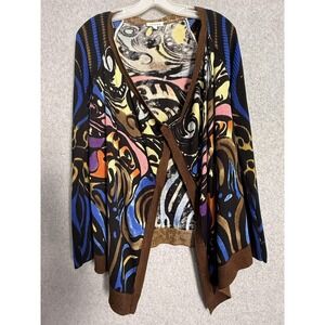 Adore‎ Cardigan Sweater Womens M Multicolor Abstract Art Knit Open Front